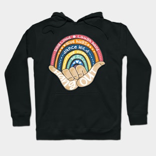 Hippie Colorful Hang Out Hand Sign Fingers Cute Boho Rainbow Hoodie